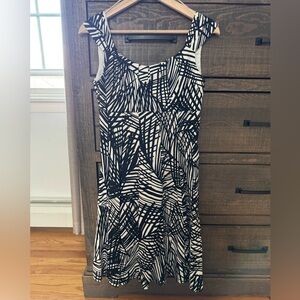 London Times Black and White Abstract Print Midi Dress